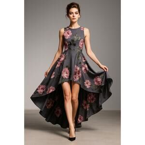 Windsor Gray Floral Hi-Low Dress – Size Large